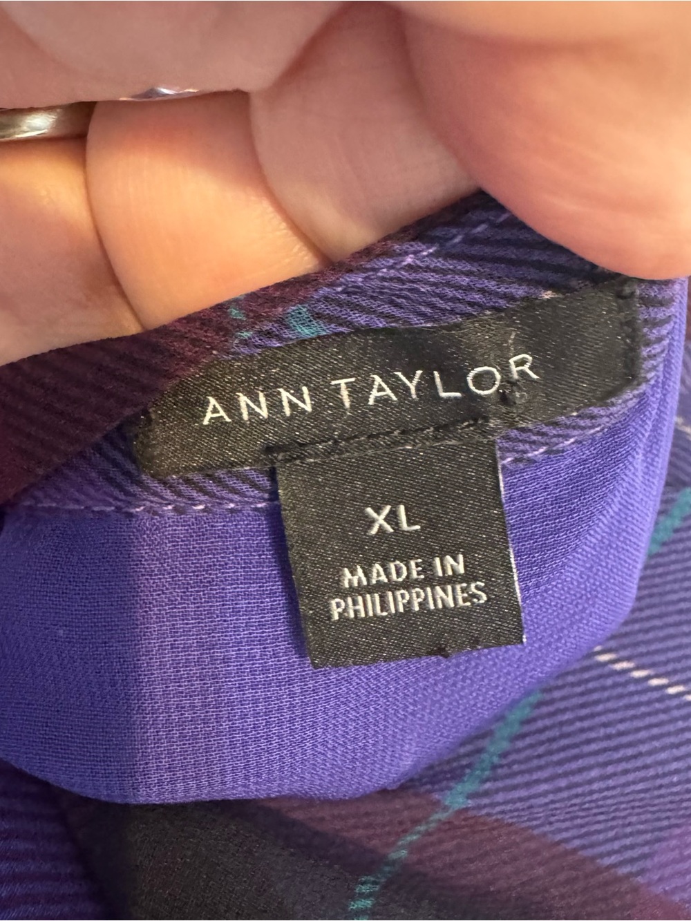 ANN TAYLOR Ruffle Front Purple/Black Plaid Sleeveless Blouse  XLARGE     #C - Picture 7 of 7